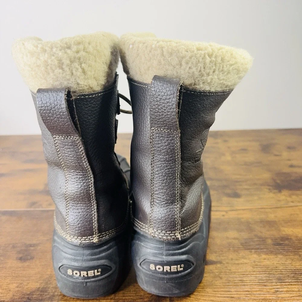Sorel Men's Brown Black Alaska Leather Lace Up Warm Winter Boots Size 8